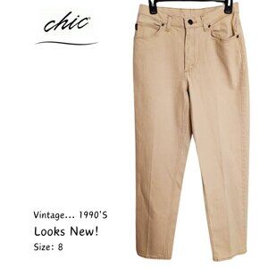 Chic VTG 1990's Women Straight Leg Tan/Light Brown Whisker Jeans Inseam 31" SZ 8